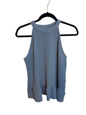 W5 Baby Blue Textured High Neck Ruffle Blouse